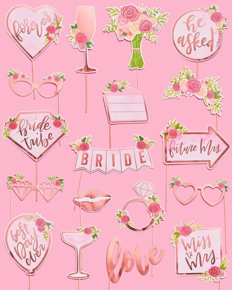 xo, Fetti Bridal Shower, Wedding Photo Booth Props - 20 Pieces, pre-Assembled - Rose Gold Bachelorette Party Decorations, Bride to Be, Miss to Mrs - Image 2